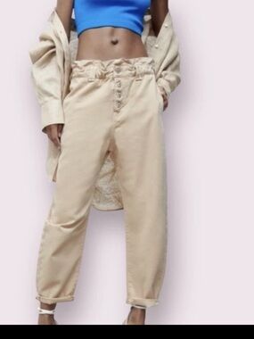Zara Beige Paperbag Waist Trousers